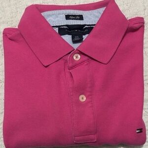 Tommy Hilfiger Men’s Polo Shirt L Pink Slim Fit Short Sleeve